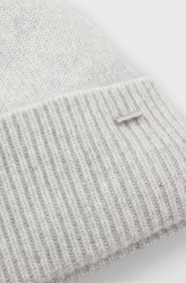 Cashmere beanie hat with metallic logo trim, Light Grey