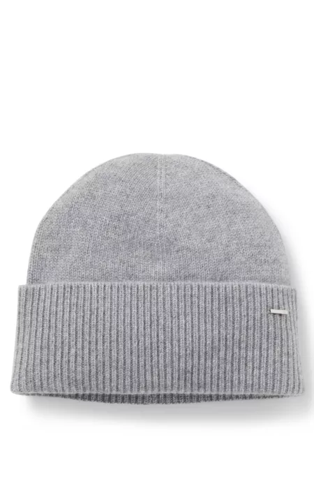 Cashmere beanie hat with metallic logo trim