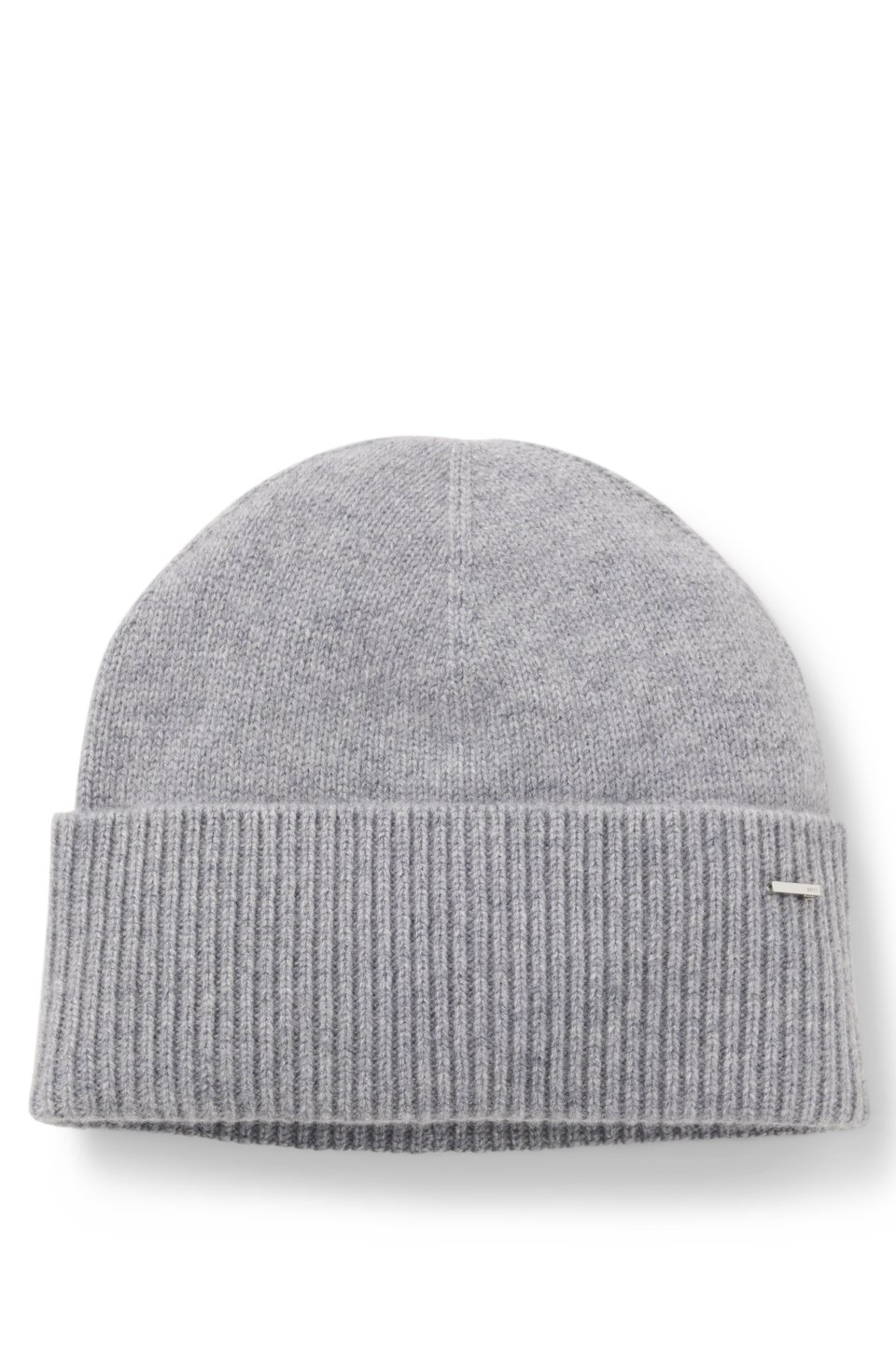 Cashmere beanie hat with metallic logo trim
