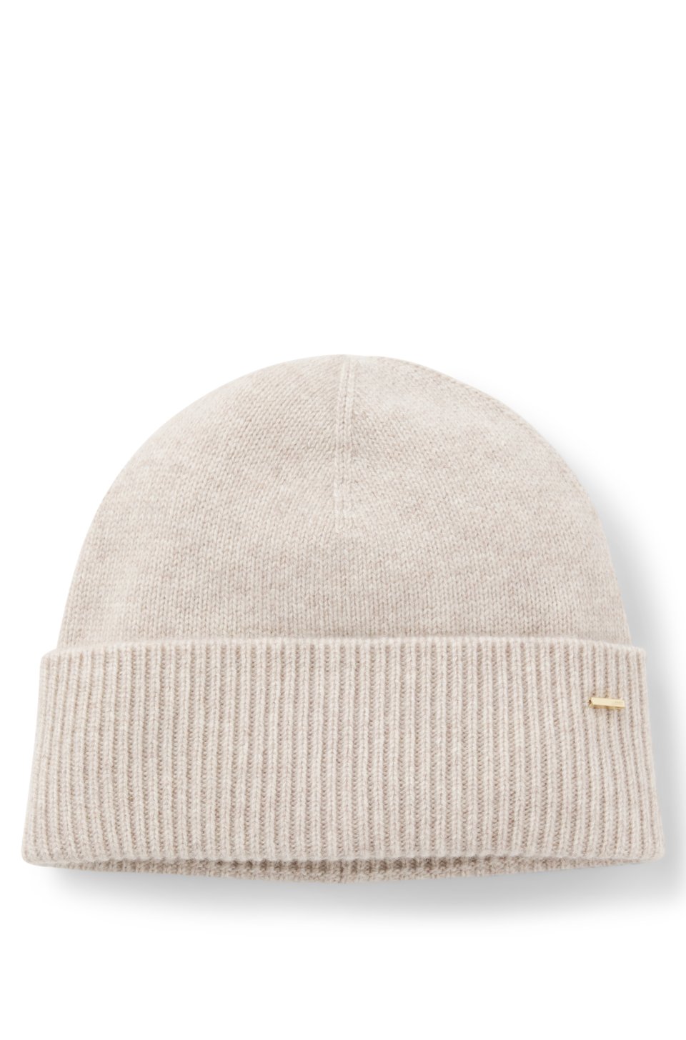 Cashmere beanie hat with metallic logo trim