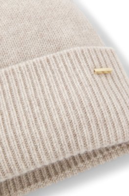 Boss Cashmere beanie hat with metallic logo trim mössor dam – bild 4