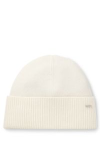 Beanie van kasjmier met metalen logobuisje, Naturel