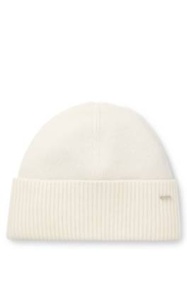 Cashmere beanie hat with metallic logo trim 1