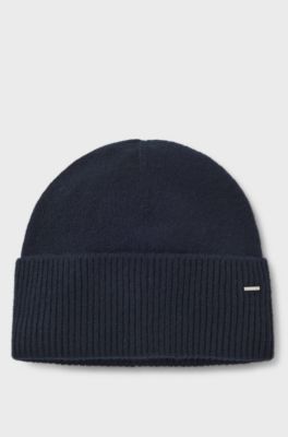 Berretto in cashmere con logo in metallo, Blu scuro