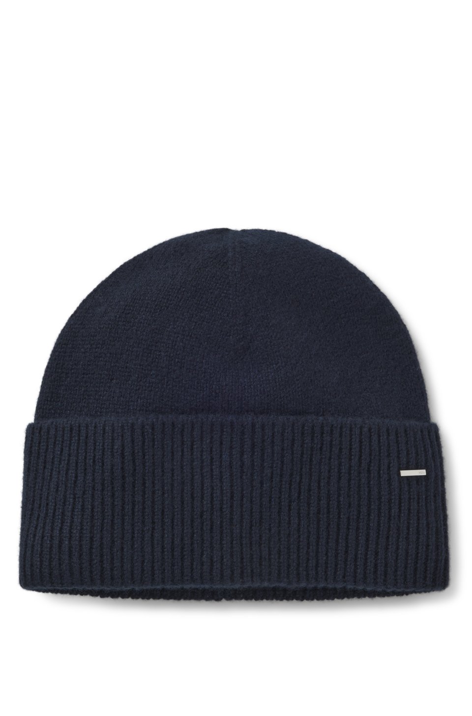 Cashmere beanie hat with metallic logo trim