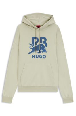 HUGO x RB cotton-terry hoodie with bull graphic, Light Beige