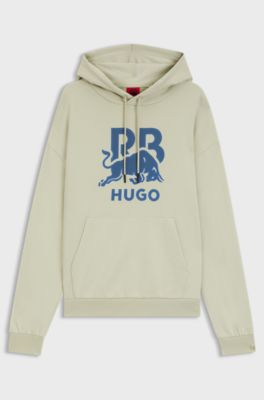 Felpa con cappuccio in terry di cotone HUGO x RB con grafica toro, Beige chiaro
