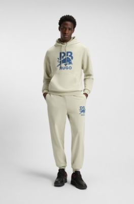 Felpa con cappuccio in terry di cotone HUGO x RB con grafica toro, Beige chiaro