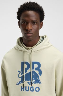 HUGO x RB cotton-terry hoodie with bull graphic, Light Beige