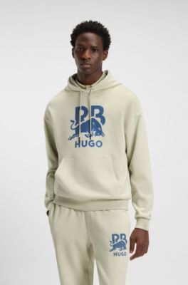 HUGO x RB cotton-terry hoodie with bull graphic, Light Beige
