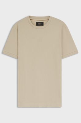 Regular-fit T-shirt in structured cotton, Light Beige