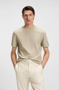 Regular-fit T-shirt in structured cotton, Light Beige