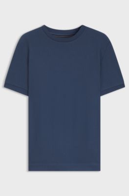 Regular-fit T-shirt in structured cotton, Dark Blue