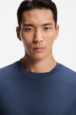 Regular-fit T-shirt in structured cotton, Dark Blue