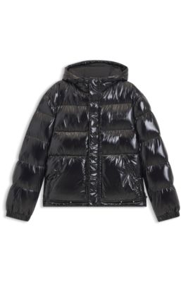 Water-repellent puffer jacket in gloss fabric, Black