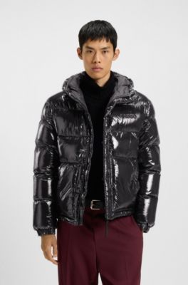 Water-repellent puffer jacket in gloss fabric, Black