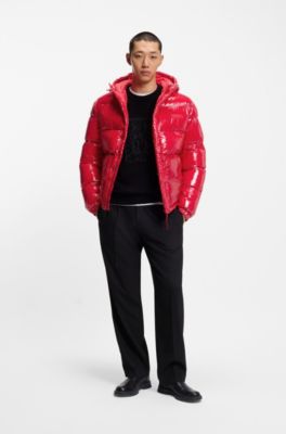 Chaqueta acolchada de tejido repelente al agua en tejido brillante, Rojo