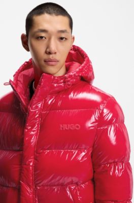 Chaqueta acolchada de tejido repelente al agua en tejido brillante, Rojo