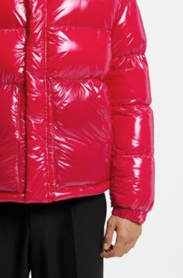 Chaqueta acolchada de tejido repelente al agua en tejido brillante, Rojo