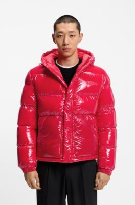 Water-repellent puffer jacket in gloss fabric, Red
