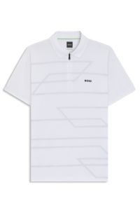 Slim-fit polo shirt in cotton with printed pattern, White