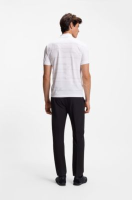 Slim fit poloshirt i bomuld med m&oslash;nstret print, Hvid