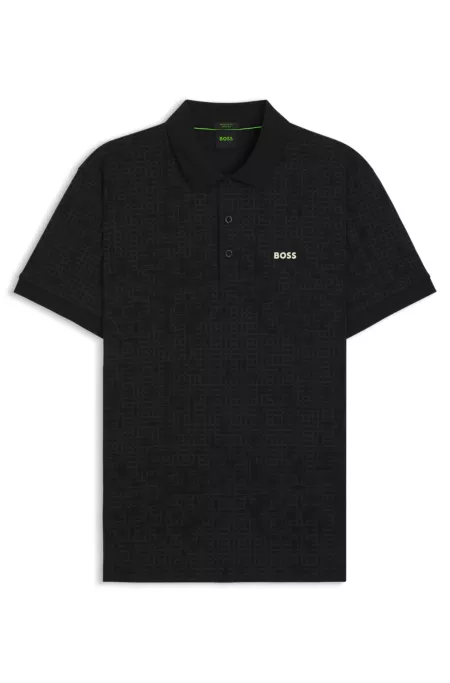Stretch-cotton polo shirt with all-over print