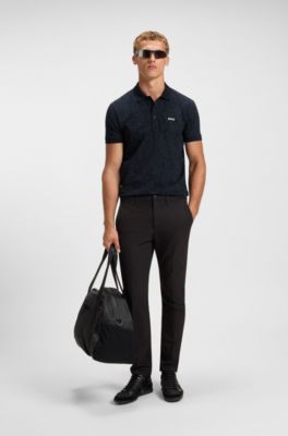 Stretch-cotton polo shirt with all-over print, Black