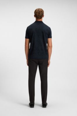 Stretch-cotton polo shirt with all-over print, Black