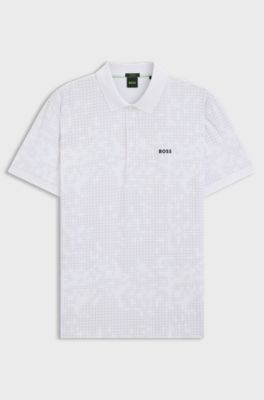 Stretch-cotton polo shirt with all-over print, White