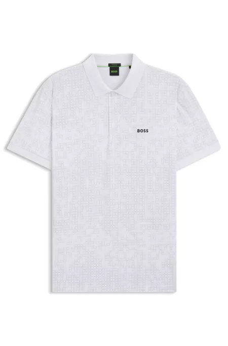 Stretch-cotton polo shirt with all-over print