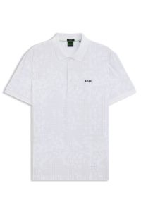 Stretch-cotton polo shirt with all-over print, White
