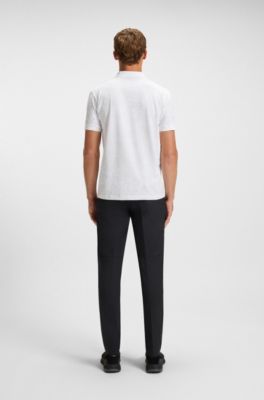 Stretch-cotton polo shirt with all-over print, White