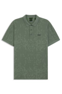 Stretch-cotton polo shirt with all-over print, Green