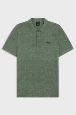 Stretch-cotton polo shirt with all-over print, Green