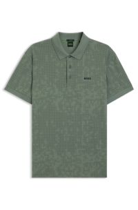 Stretch-cotton polo shirt with all-over print, Green