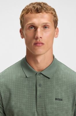 Stretch-cotton polo shirt with all-over print, Green
