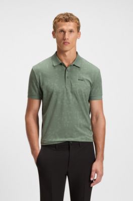 Stretch-cotton polo shirt with all-over print, Green