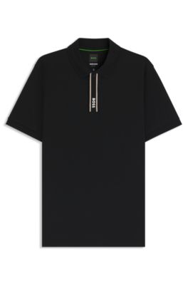 Paddy polo shirt with striped placket and logo, Black