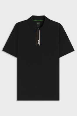 Paddy polo shirt with striped placket and logo, Black