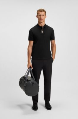Paddy polo shirt with striped placket and logo, Black