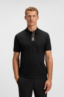 Paddy polo shirt with striped placket and logo, Black