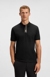 Paddy polo shirt with striped placket and logo, Black