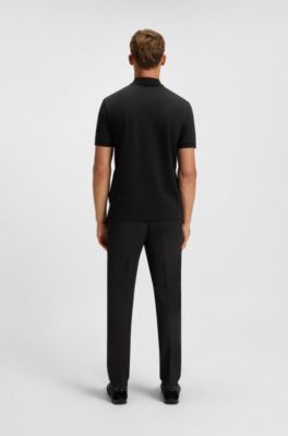 Paddy polo shirt with striped placket and logo, Black