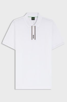Paddy polo shirt with striped placket and logo, White