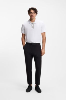 Paddy polo shirt with striped placket and logo, White