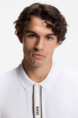 Paddy polo shirt with striped placket and logo, White