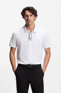 Paddy polo shirt with striped placket and logo, White
