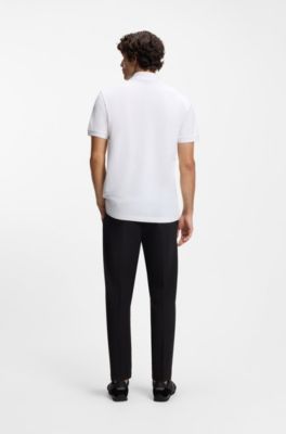 Paddy polo shirt with striped placket and logo, White