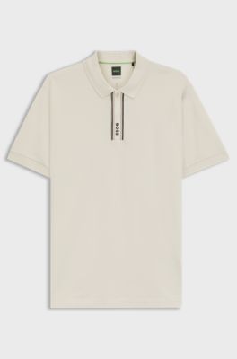 Paddy polo shirt with striped placket and logo, Natural